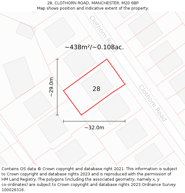 28, CLOTHORN ROAD, MANCHESTER, M20 6BP: Plot and title map