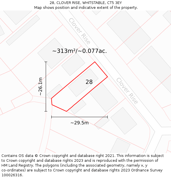 28, CLOVER RISE, WHITSTABLE, CT5 3EY: Plot and title map