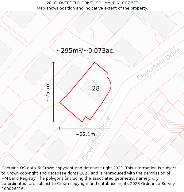 28, CLOVERFIELD DRIVE, SOHAM, ELY, CB7 5FT: Plot and title map