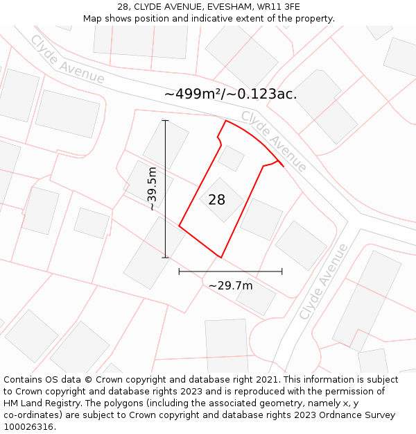 28, CLYDE AVENUE, EVESHAM, WR11 3FE: Plot and title map