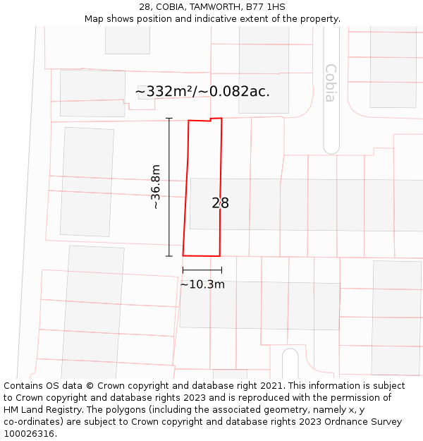 28, COBIA, TAMWORTH, B77 1HS: Plot and title map