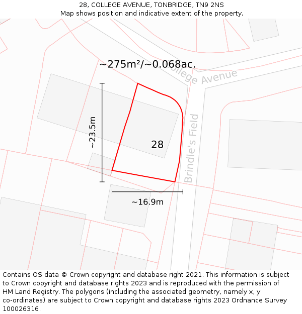 28, COLLEGE AVENUE, TONBRIDGE, TN9 2NS: Plot and title map