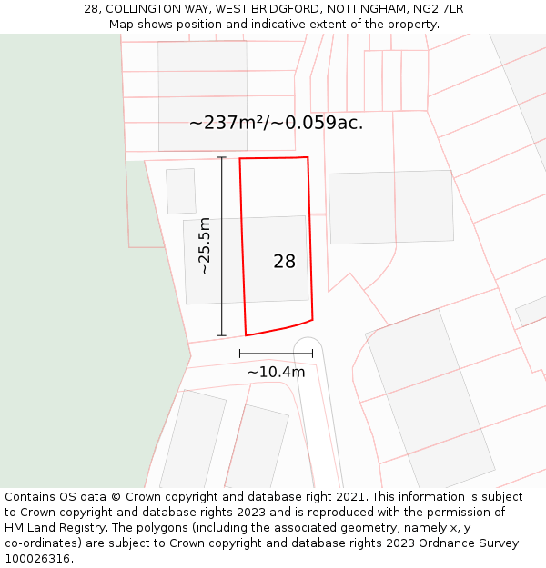 28, COLLINGTON WAY, WEST BRIDGFORD, NOTTINGHAM, NG2 7LR: Plot and title map