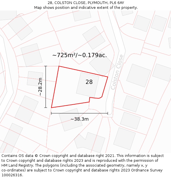 28, COLSTON CLOSE, PLYMOUTH, PL6 6AY: Plot and title map
