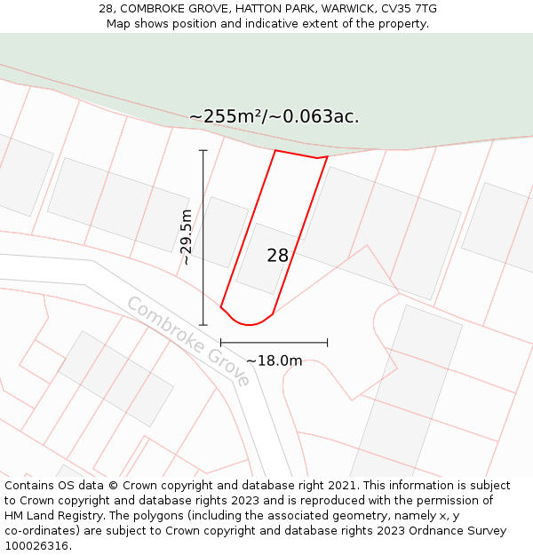 28, COMBROKE GROVE, HATTON PARK, WARWICK, CV35 7TG: Plot and title map