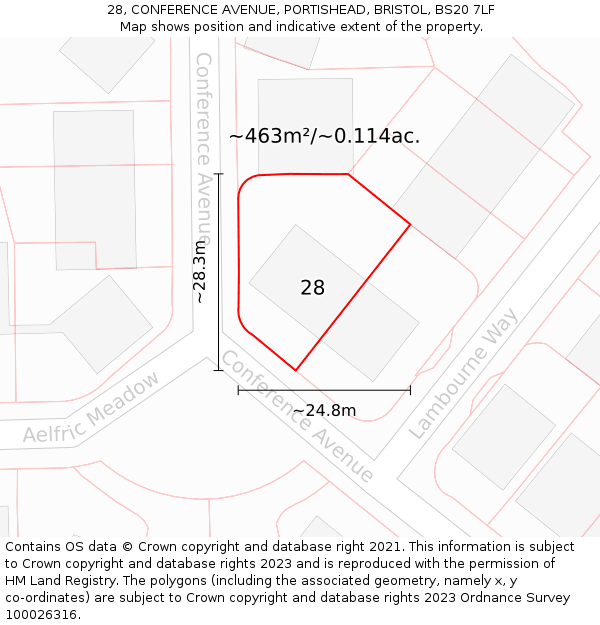 28, CONFERENCE AVENUE, PORTISHEAD, BRISTOL, BS20 7LF: Plot and title map