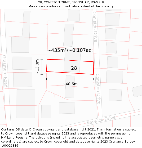 28, CONISTON DRIVE, FRODSHAM, WA6 7LR: Plot and title map