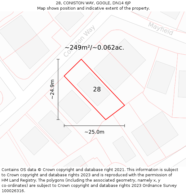 28, CONISTON WAY, GOOLE, DN14 6JP: Plot and title map