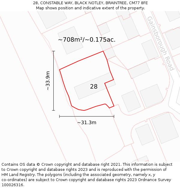 28, CONSTABLE WAY, BLACK NOTLEY, BRAINTREE, CM77 8FE: Plot and title map