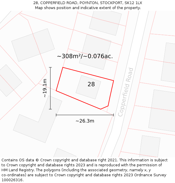 28, COPPERFIELD ROAD, POYNTON, STOCKPORT, SK12 1LX: Plot and title map