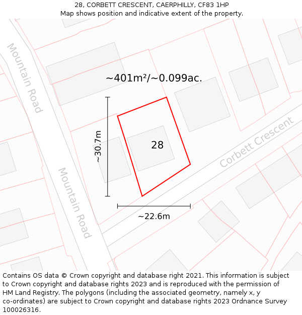 28, CORBETT CRESCENT, CAERPHILLY, CF83 1HP: Plot and title map