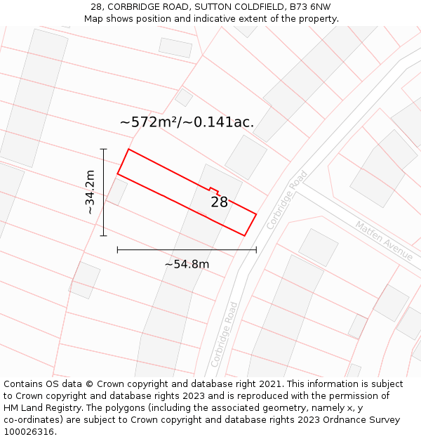 28, CORBRIDGE ROAD, SUTTON COLDFIELD, B73 6NW: Plot and title map