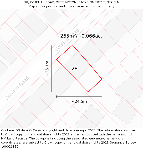 28, COTEHILL ROAD, WERRINGTON, STOKE-ON-TRENT, ST9 0LN: Plot and title map