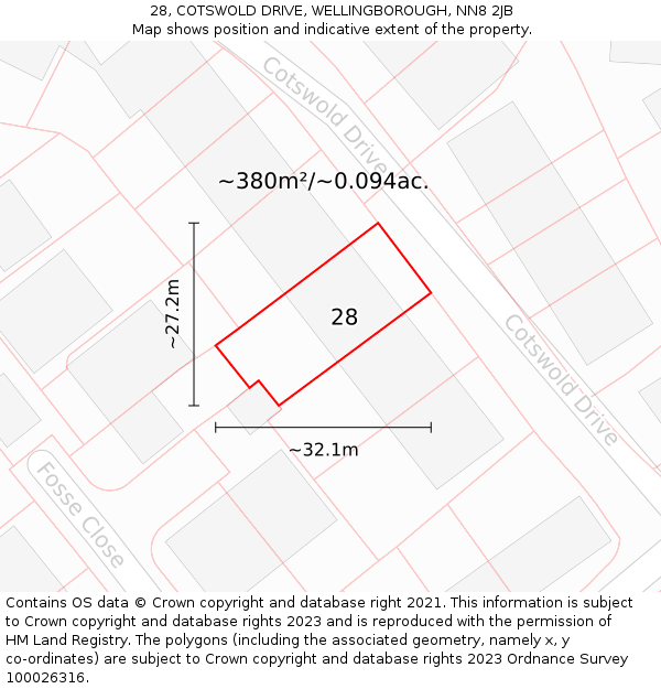28, COTSWOLD DRIVE, WELLINGBOROUGH, NN8 2JB: Plot and title map