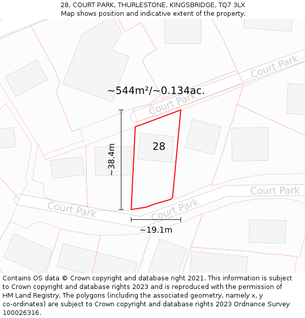 28, COURT PARK, THURLESTONE, KINGSBRIDGE, TQ7 3LX: Plot and title map