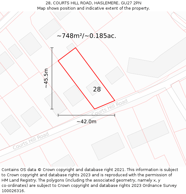 28, COURTS HILL ROAD, HASLEMERE, GU27 2PN: Plot and title map