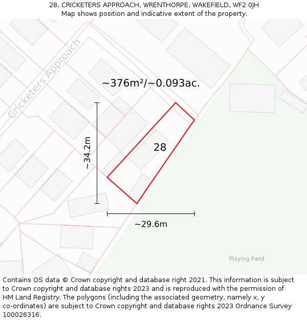 28, CRICKETERS APPROACH, WRENTHORPE, WAKEFIELD, WF2 0JH: Plot and title map