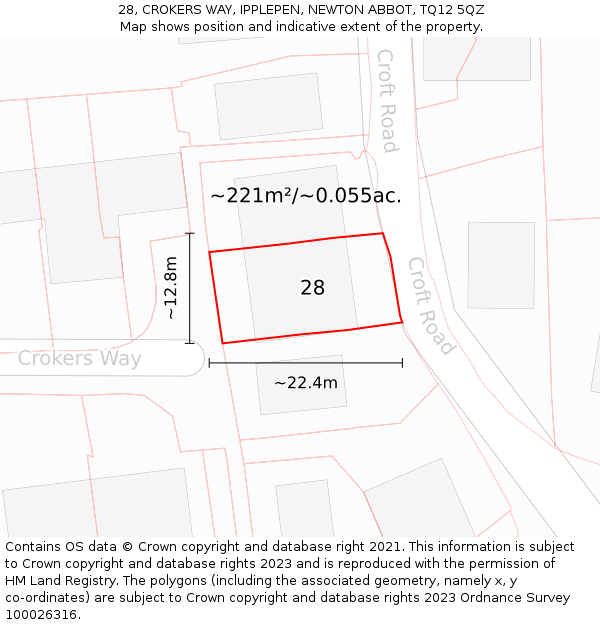 28, CROKERS WAY, IPPLEPEN, NEWTON ABBOT, TQ12 5QZ: Plot and title map