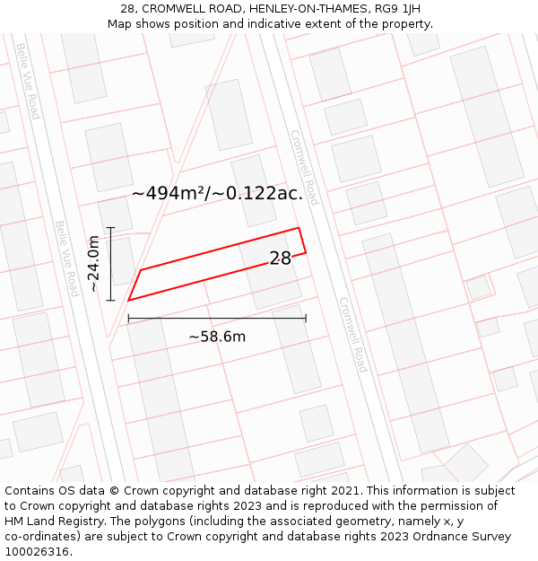 28, CROMWELL ROAD, HENLEY-ON-THAMES, RG9 1JH: Plot and title map