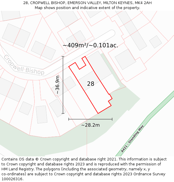 28, CROPWELL BISHOP, EMERSON VALLEY, MILTON KEYNES, MK4 2AH: Plot and title map