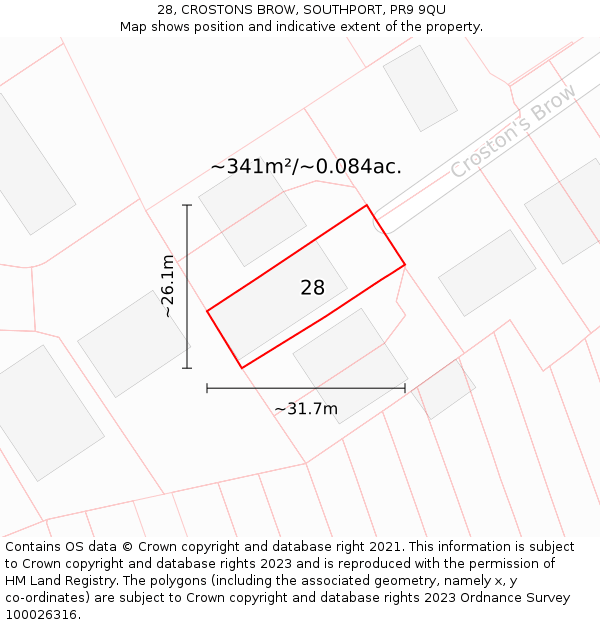 28, CROSTONS BROW, SOUTHPORT, PR9 9QU: Plot and title map