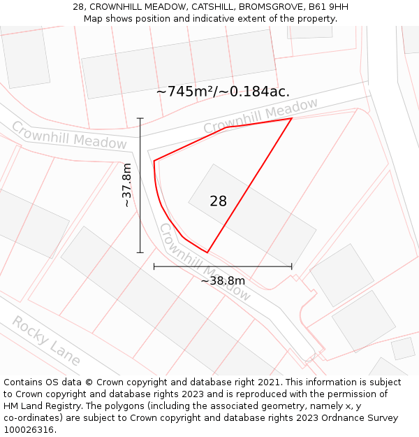 28, CROWNHILL MEADOW, CATSHILL, BROMSGROVE, B61 9HH: Plot and title map