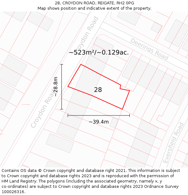 28, CROYDON ROAD, REIGATE, RH2 0PG: Plot and title map