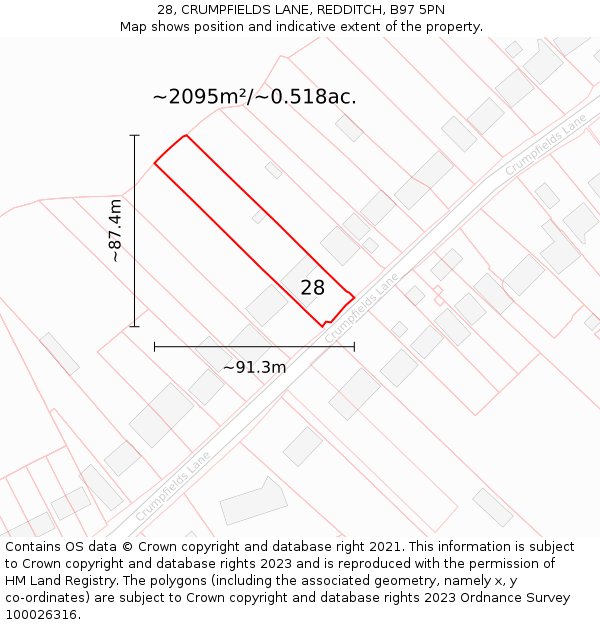 28, CRUMPFIELDS LANE, REDDITCH, B97 5PN: Plot and title map