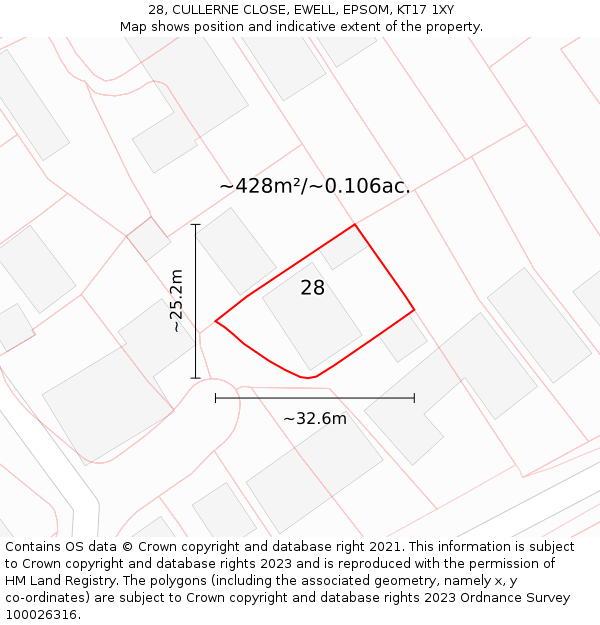 28, CULLERNE CLOSE, EWELL, EPSOM, KT17 1XY: Plot and title map