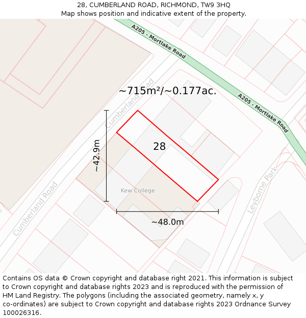 28, CUMBERLAND ROAD, RICHMOND, TW9 3HQ: Plot and title map