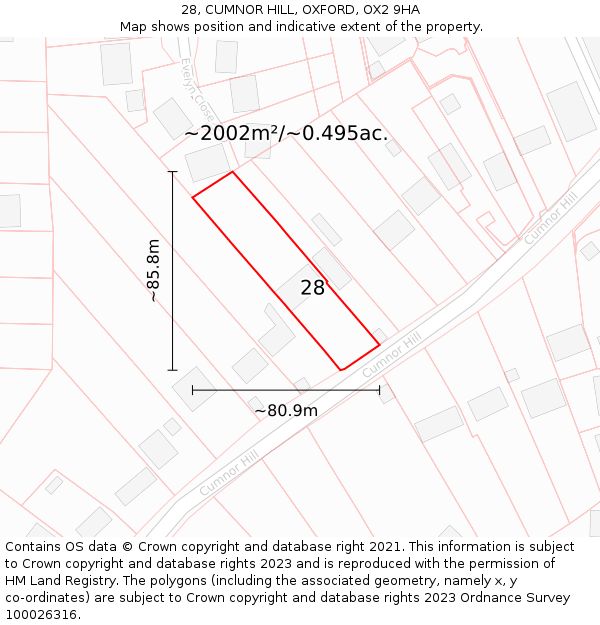 28, CUMNOR HILL, OXFORD, OX2 9HA: Plot and title map