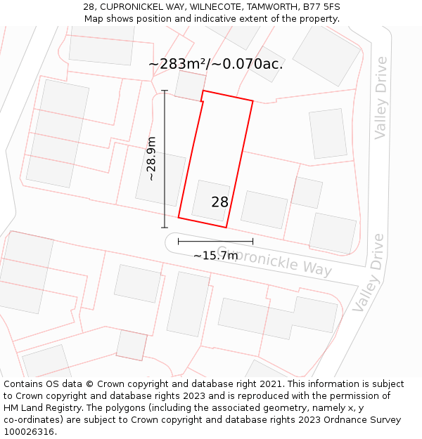 28, CUPRONICKEL WAY, WILNECOTE, TAMWORTH, B77 5FS: Plot and title map