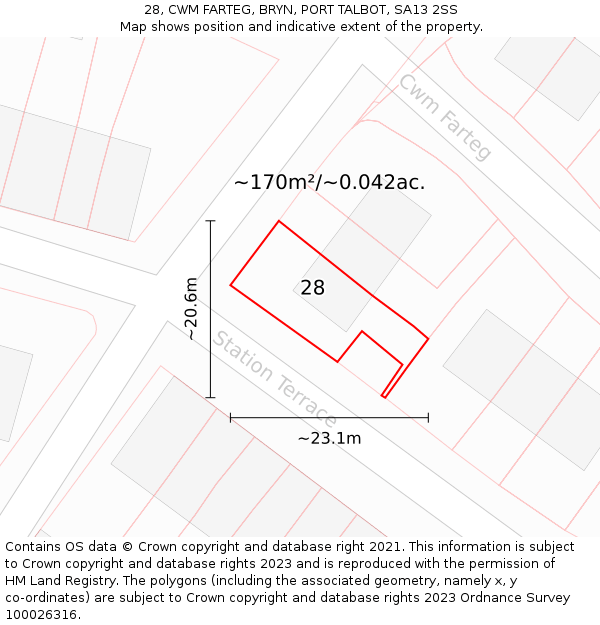 28, CWM FARTEG, BRYN, PORT TALBOT, SA13 2SS: Plot and title map