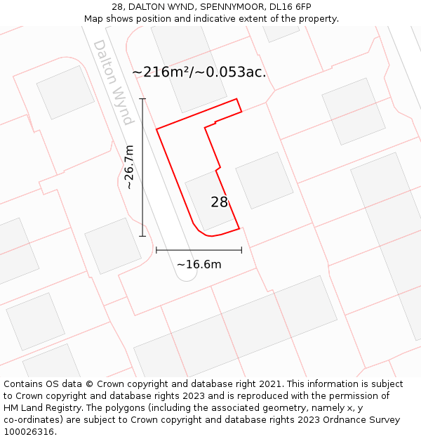 28, DALTON WYND, SPENNYMOOR, DL16 6FP: Plot and title map