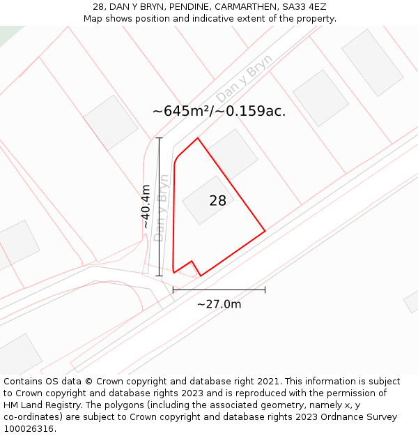 28, DAN Y BRYN, PENDINE, CARMARTHEN, SA33 4EZ: Plot and title map