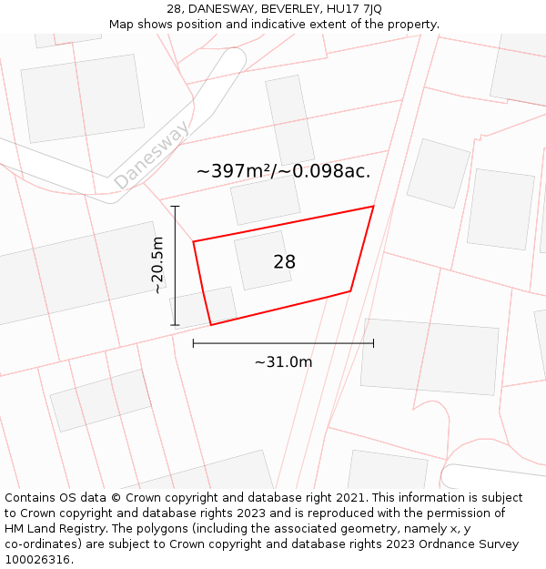 28, DANESWAY, BEVERLEY, HU17 7JQ: Plot and title map