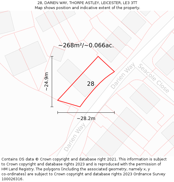 28, DARIEN WAY, THORPE ASTLEY, LEICESTER, LE3 3TT: Plot and title map