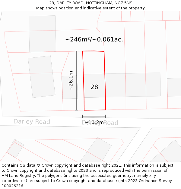 28, DARLEY ROAD, NOTTINGHAM, NG7 5NS: Plot and title map