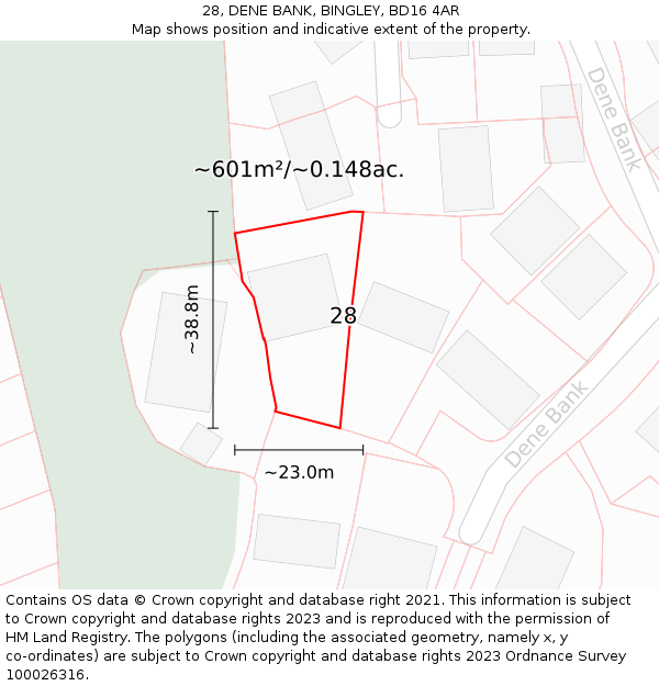 28, DENE BANK, BINGLEY, BD16 4AR: Plot and title map