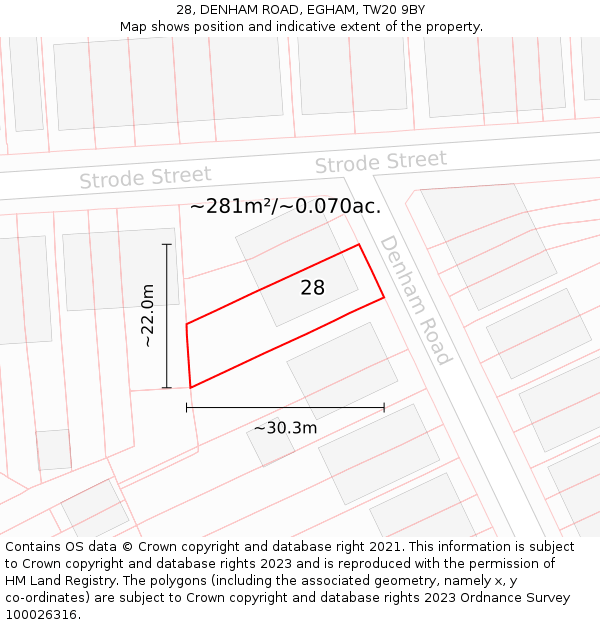 28, DENHAM ROAD, EGHAM, TW20 9BY: Plot and title map