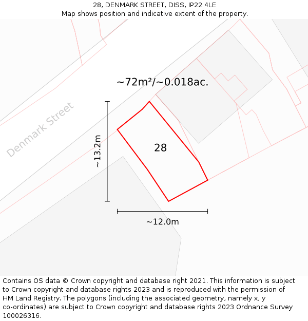 28, DENMARK STREET, DISS, IP22 4LE: Plot and title map