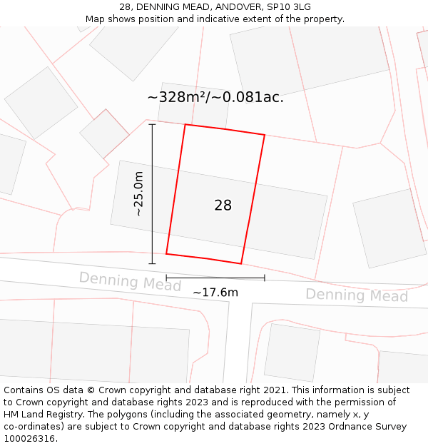 28, DENNING MEAD, ANDOVER, SP10 3LG: Plot and title map