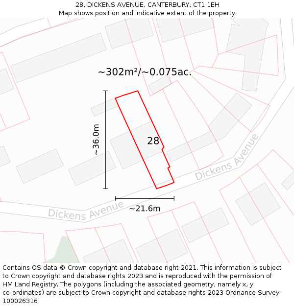 28, DICKENS AVENUE, CANTERBURY, CT1 1EH: Plot and title map