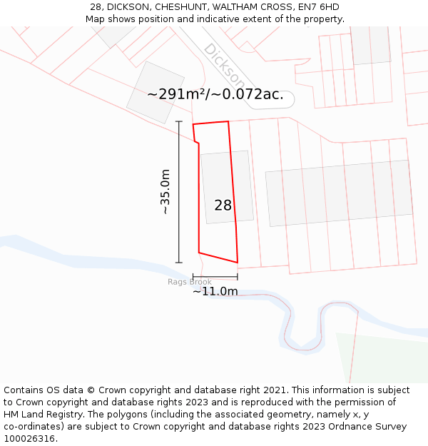 28, DICKSON, CHESHUNT, WALTHAM CROSS, EN7 6HD: Plot and title map