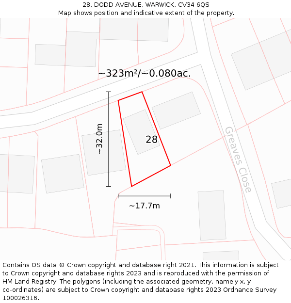 28, DODD AVENUE, WARWICK, CV34 6QS: Plot and title map