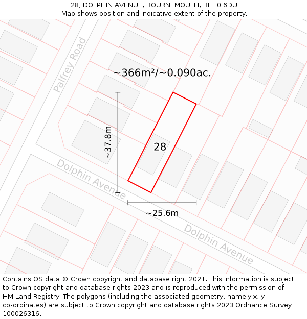 28, DOLPHIN AVENUE, BOURNEMOUTH, BH10 6DU: Plot and title map