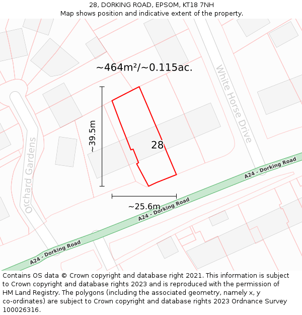 28, DORKING ROAD, EPSOM, KT18 7NH: Plot and title map