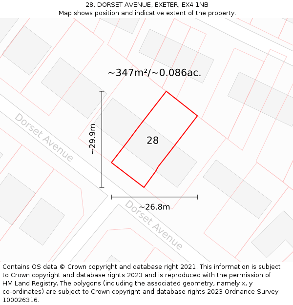 28, DORSET AVENUE, EXETER, EX4 1NB: Plot and title map