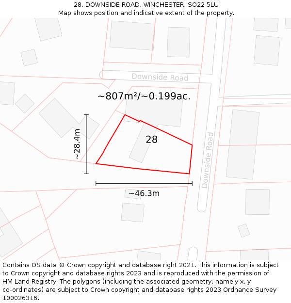 28, DOWNSIDE ROAD, WINCHESTER, SO22 5LU: Plot and title map