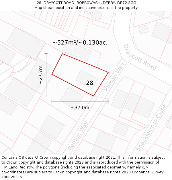 28, DRAYCOTT ROAD, BORROWASH, DERBY, DE72 3GG: Plot and title map